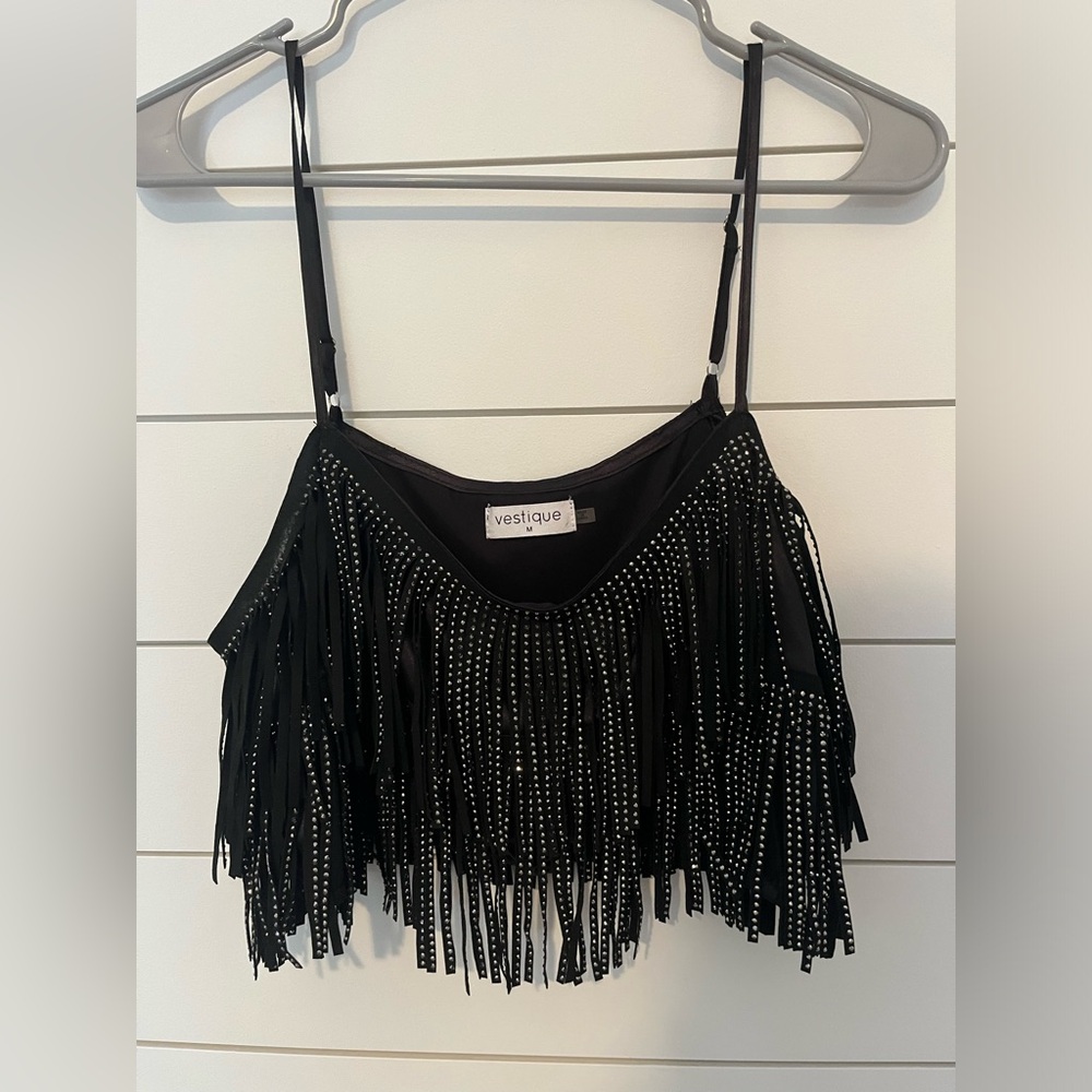 Vestique Black Fringe Top